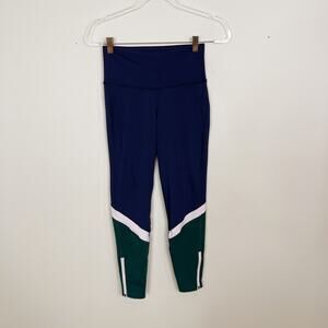 Old Navy Elevate Ankle Zip Colorblock Leggings Navy Blue Green Pink Small Womens
